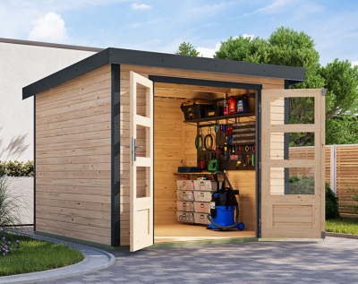 Karibu Hybrid-Gartenhaus Jupiter 3,5 A - 19mm Elementhaus - Geräteschuppen - Pultdach - natur/anthrazit