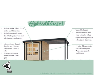 Karibu Hybrid-Gartenhaus Jupiter 4 C - 19mm Elementhaus - Geräteschuppen - Pultdach - anthrazit/weiss