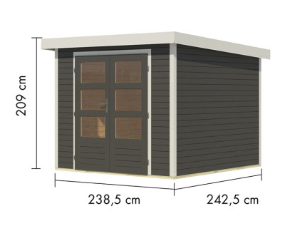 Karibu Hybrid-Gartenhaus Jupiter 3,5 B - 19mm Elementhaus - Geräteschuppen - Pultdach - terragrau/weiss