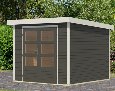 Karibu Hybrid-Gartenhaus Jupiter 3,5 B - 19mm Elementhaus - Geräteschuppen - Pultdach - terragrau/weiss