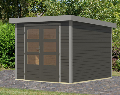 Karibu Hybrid-Gartenhaus Jupiter 3,5 B - 19mm Elementhaus - Geräteschuppen - Pultdach - terragrau/grau