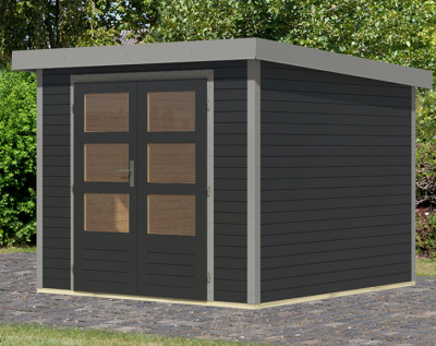 Karibu Hybrid-Gartenhaus Jupiter 3,5 C - 19mm Elementhaus - Geräteschuppen - Pultdach - anthrazit/grau
