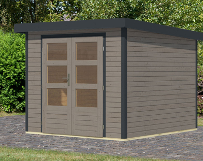Karibu Hybrid-Gartenhaus Jupiter 3,5 D - 19mm Elementhaus - Geräteschuppen - Pultdach - wassergrau/anthrazit