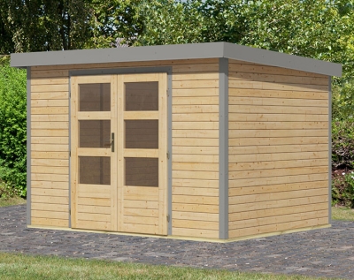 Karibu Hybrid-Gartenhaus Jupiter 4 A - 19mm Elementhaus - Geräteschuppen - Pultdach - natur/grau
