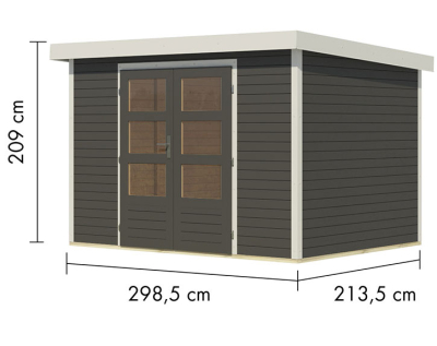 Karibu Hybrid-Gartenhaus Jupiter 4 B - 19mm Elementhaus - Geräteschuppen - Pultdach - terragrau/weiss