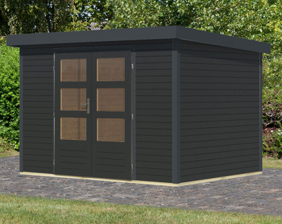Karibu Hybrid-Gartenhaus Jupiter 4 C - 19mm Elementhaus - Geräteschuppen - Pultdach - anthrazit/anthrazit