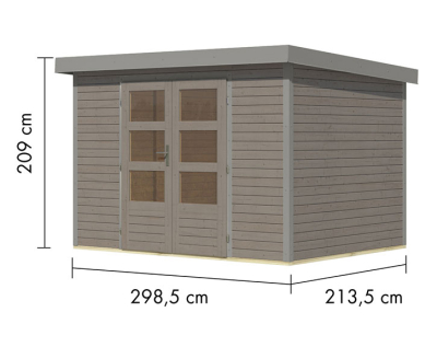 Karibu Hybrid-Gartenhaus Jupiter 4 D - 19mm Elementhaus - Geräteschuppen - Pultdach - wassergrau/grau