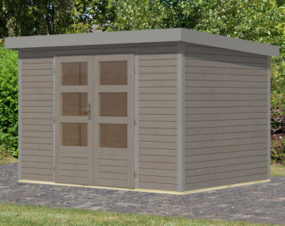 Karibu Hybrid-Gartenhaus Jupiter 4 D - 19mm Elementhaus - Geräteschuppen - Pultdach - wassergrau/grau