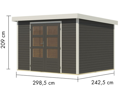 Karibu Hybrid-Gartenhaus Jupiter 5 B - 19mm Elementhaus - Geräteschuppen - Pultdach - terragrau/weiss