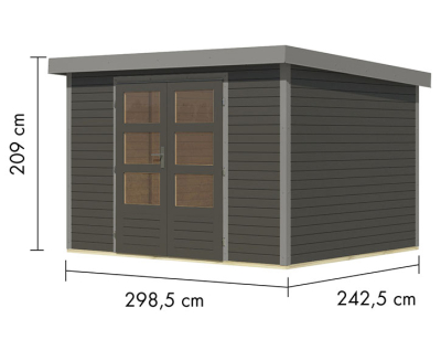 Karibu Hybrid-Gartenhaus Jupiter 5 B - 19mm Elementhaus - Geräteschuppen - Pultdach - terragrau/grau