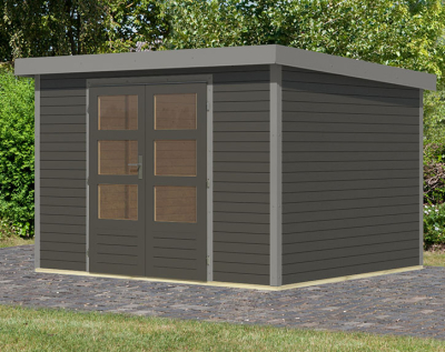 Karibu Hybrid-Gartenhaus Jupiter 5 B - 19mm Elementhaus - Geräteschuppen - Pultdach - terragrau/grau