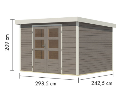 Karibu Hybrid-Gartenhaus Jupiter 5 D - 19mm Elementhaus - Geräteschuppen - Pultdach - wassergrau/weiss