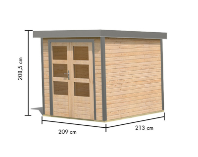 Karibu Hybrid-Gartenhaus Jupiter 2 A - 19mm Elementhaus - Geräteschuppen - Pultdach - natur/grau