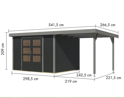 Karibu Hybrid-Gartenhaus Jupiter 5 C + 2,4m Anbaudach - 19mm Elementhaus - Geräteschuppen - Pultdach - anthrazit/grau