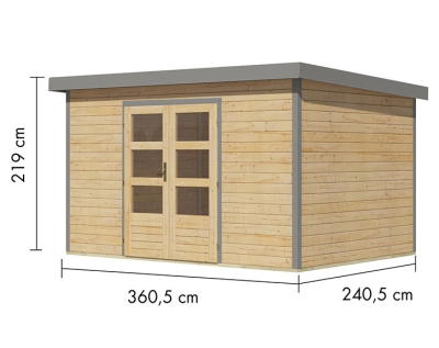Karibu Hybrid-Gartenhaus Pluto 7 A - 28mm Elementhaus - Geräteschuppen - Pultdach - natur/grau