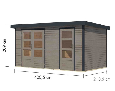 Karibu Hybrid-Gartenhaus Merkur D - 19mm Elementhaus - 2-Raum-Gartenhaus - Pultdach - wassergrau/anthrazit