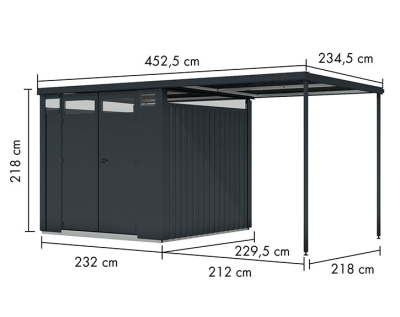 Karibu Metall-Gartenhaus Østen 2 + 2,25 Anbaudach - Elementhaus - Geräteschuppen - Pultdach - anthrazit