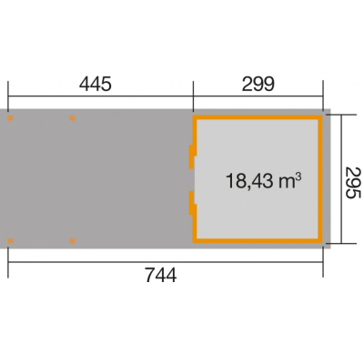 Weka Schiebetürhaus 225 B mit 445 cm Anbau - 21 mm in 2 Grössen