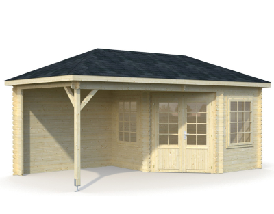 Palmako Pavillon Melanie 7,0+8,1 m² in 28mm naturbelassen