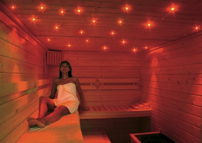 Weka Premium Massivholz-Elementsauna Kemi Panorama 3 mit Glastür+2 Fenster und Sternenhimmel - 45 mm mit 7.5 kw Ofen