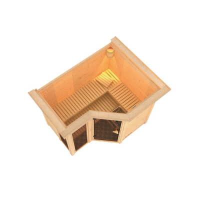 Karibu Sauna Amara-Massivholzsauna 40mm -Eckeinstieg