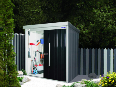 Gartenschrank Metall YUNA Set mit Fussboden und Regalset