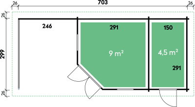 Wolff Finnhaus 5-Eckhaus Annabell 7030/2-Raum mit Terrasse 250 cm