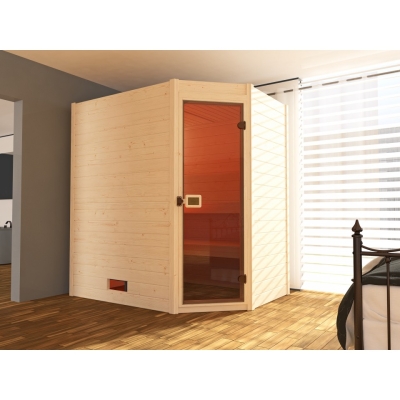 Weka Sauna Valida Eck 1 mit Glastür- Massivholzsauna 38 mm