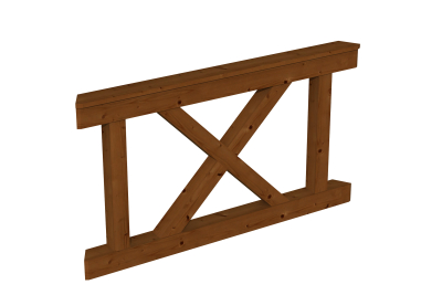 Brüstung Andreaskreuz 150 x 84 cm, Douglasie, natur und nussbaum