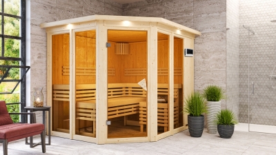 Karibu Sauna Ainur 3 Superior mit Eckeinstieg 68 mm