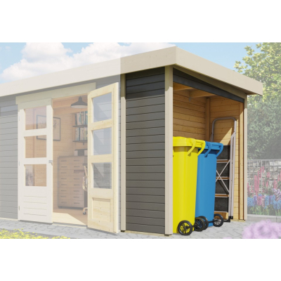 Karibu Mülltonnenschleppdach für Mühlendorf 2/3/4, Askola 2/3/4, Kerko 3/4 (hier nur links) in naturbelassen