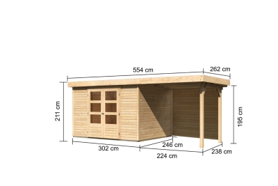 Gartenhaus Askola 5 mit 240cm Anbaudach+Rückwand
