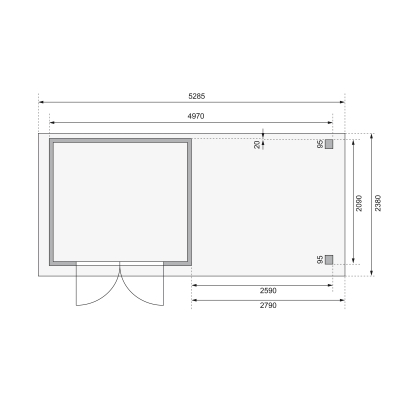 Gartenhaus Askola 3 mit 280 cm Anbaudach + Lamellenwände