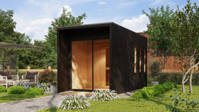 Karibu Design Saunahaus Miramar Blackline mit Vorraum - 73 mm in Schwarz oder Natur