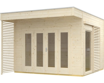 Gartenhaus SKAN HOLZ Tokio 2 einschalig mit Fußboden und KSK-M Dachbahn 340x340 cm natur
