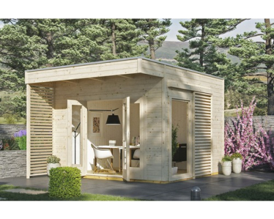 Gartenhaus SKAN HOLZ Tokio 2 doppelschalig mit Fußboden und KSK-M Dachbahn 340x340 cm natur
