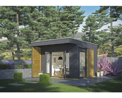 Gartenhaus SKAN HOLZ Tokio 2 mit Fußboden 340x340 cm grau