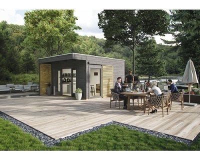 Gartenhaus SKAN HOLZ Tokio 4 mit Fußboden 402x402 cm doppelschalig grau