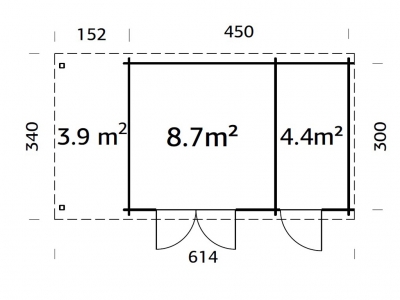 Palmako Blockbohlenhaus Ella 13,1+3,9 m² 28 mm naturbelassen