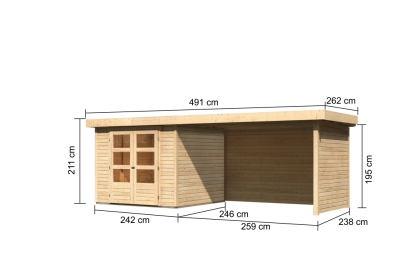 Gartenhaus Askola 3,5 mit 280cm Anbaudach + Rückwand+Seitenwand
