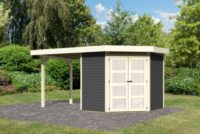 Karibu Gartenhaus Gerätehaus Goldendorf 3 mit 240 cm Schleppdach - 19 mm in Terragrau