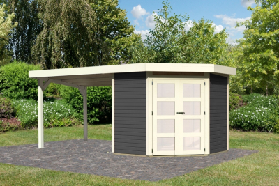 Karibu Gartenhaus Gerätehaus Goldendorf 3 Terragrau mit 280 cm Schleppdach - 19 mm