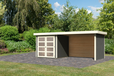 Gartenhaus Mühlendorf 2 mit Anbaudach 280 cm+Seitenwand+Rückwand