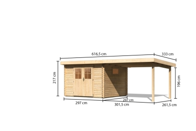 Gartenhaus Torgau 3 mit Anbaudach 330 cm in 40mm