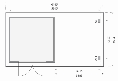 Gartenhaus Torgau 3 mit Anbaudach 330cm +Rückwand+Seitenwand