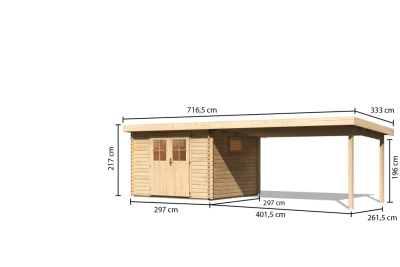 Gartenhaus Torgau 3 mit Anbaudach 440 cm in 40mm