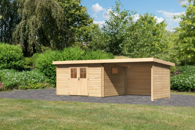 Gartenhaus Torgau 4 mit Anbaudach 330cm + Rückwand+Seitenwand in 40mm