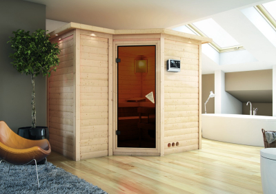 KARIBU SAHIB 2 Massivholzsauna Eckeinstieg40mm