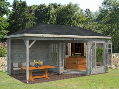 Palmako Pavillon Melanie 7,0+8,1 m² in 28mm naturbelassen