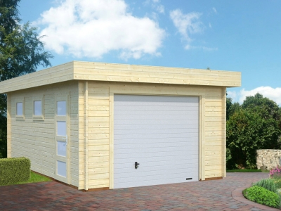 Palmako Garage Rasmus 19,0 m² mit Sektionaltor 44 mm naturbelassen